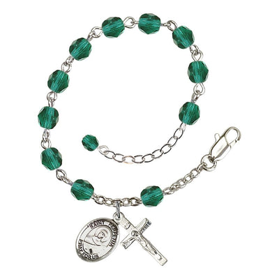 St. Perpetua Rosary Bracelet with Pewter Crucifix and Charm, Birthstone 6mm Fire Polished Zircon Beads for December, Bliss Manufacturing