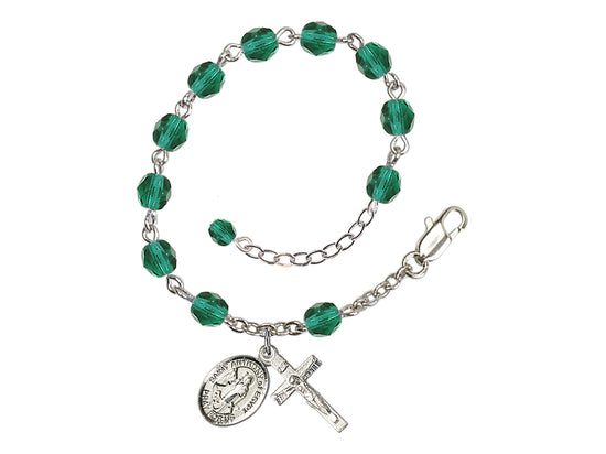 Zircon Silver-Plated Crystal St Anthony of Egypt Birthstone Rosary Bracelet