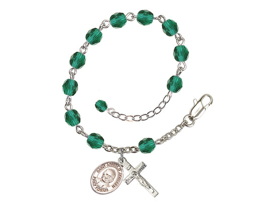 Zircon Silver-Plated Crystal St Arnold Janssen Birthstone Rosary Bracelet