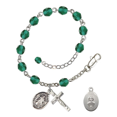 Jesus Divine Mercy Rosary Bracelet with Pewter Crucifix and Charm, Birthstone 6mm Fire Polished Zircon Beads for December, Bliss Manufacturing