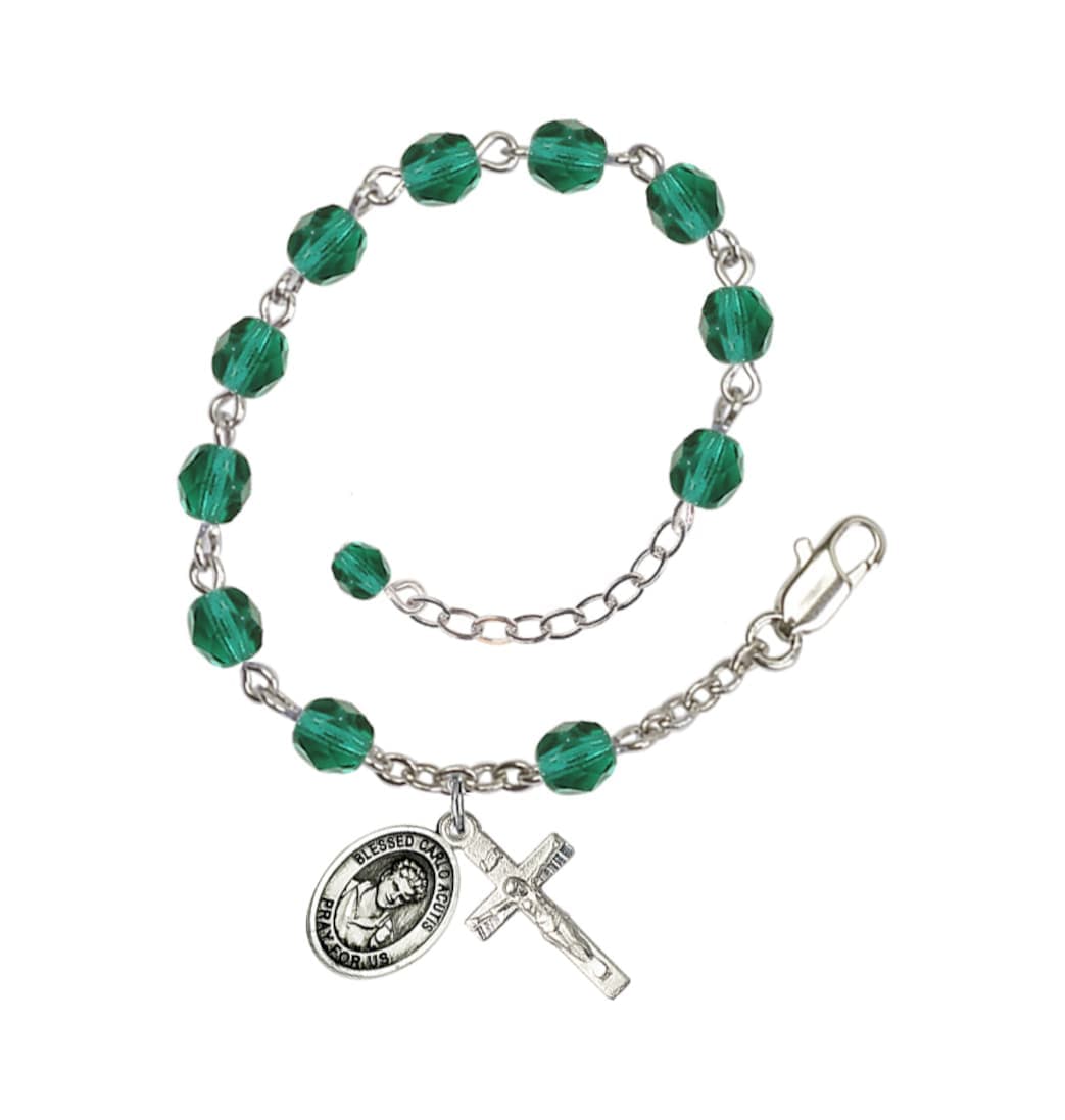 Bliss Silver-Plated Crystal Blessed Carlo Acutis Rosary Bracelet,Birthstone December Zircon,