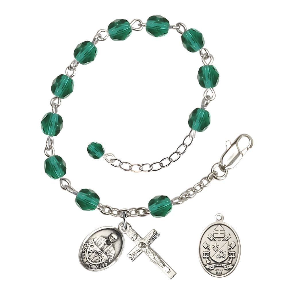 Bliss Pope Leo XIV Birthstone 6mm Fire Polished Silver-plated Rosary Bracelet with birthstone fire-polished zircon beads