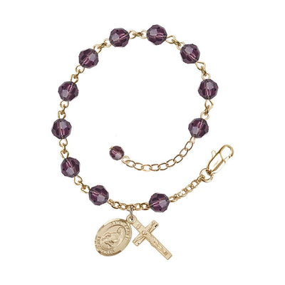 Gold Filled Crystal St Agnes of Rome Birthstone Rosary Bracelet in Amethyst, Bliss Manufacturing