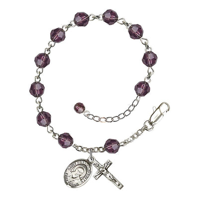St. Francis de Sales 6mm Amethyst Birthstone Sterling Silver Rosary Bracelet, Bliss Manufacturing