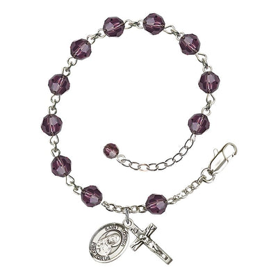 St. Monica Birthstone Sterling Silver Rosary Bracelet in Amethyst, Bliss Manufacturing