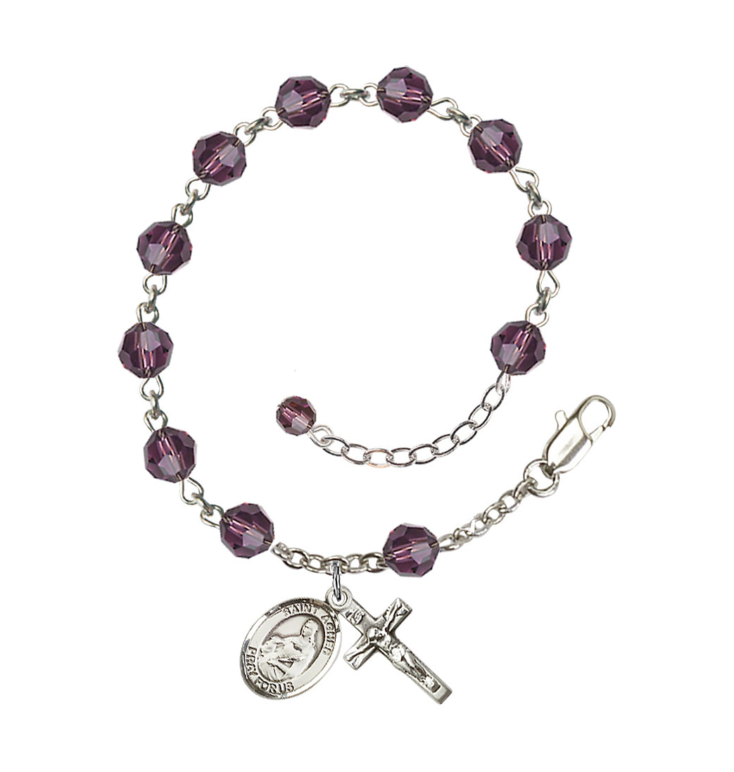 Bliss Sterling Silver Crystal St Agnes of Rome Birthstone Rosary Bracelet in Amethyst,