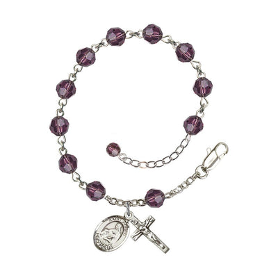 Sterling Silver Crystal St Agnes of Rome Birthstone Rosary Bracelet in Amethyst, Bliss Manufacturing