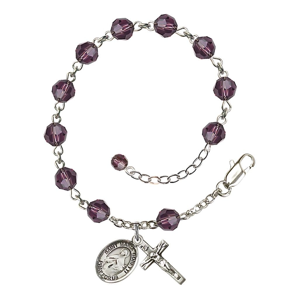 Bliss St. Maria Goretti Birthstone Sterling Silver Austrian Crystal Rosary Bracelet in Amethyst,