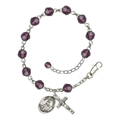 St. Petronille Sterling Silver Rosary Bracelet with 6mm Amethyst Austrian Crystal Beads, Bliss Manufacturing