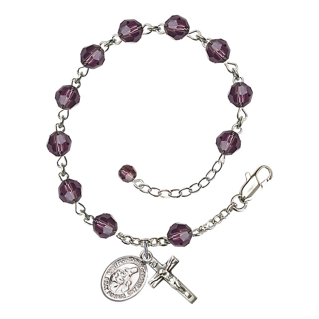 Bliss St. Margaret of Scotland Birthstone Sterling Silver Austrian Crystal Rosary Bracelet in Amethyst,