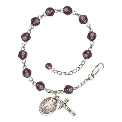 Bliss Our Lady of Rosa Mystica Rosary Bracelet with Sterling Silver Crucifix and Charm, Birthstone 6mm Austrian Crystal Amethyst Beads for February
