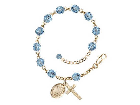 Footprint Cross 6mm Austrian Aqua Crystal Gold-Filled Rosary Bracelet