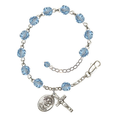 Sterling Silver Crystal St Anthony of Padua Birthstone Rosary Bracelet in Aqua Bliss Manufacturing