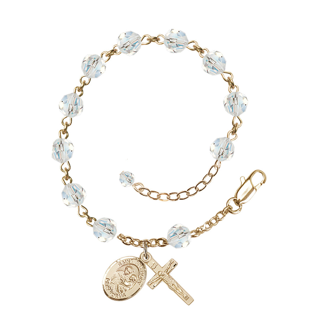 Bliss Adjustable 14kt Gold 6mm Austrian Crystal Saint Anthony of Padua Rosary Bracelet in Crystal,