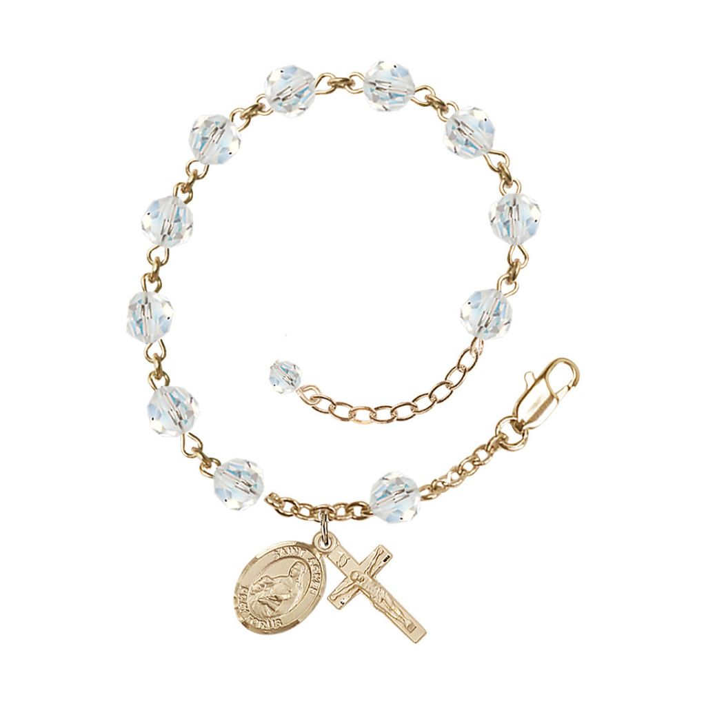 Gold Filled Crystal St Agnes of Rome Birthstone Rosary Bracelet, Bliss Manufacturing