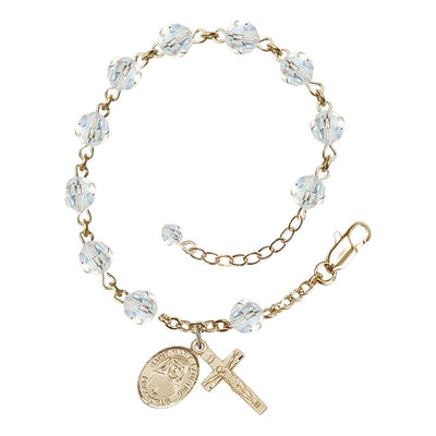 St. Maria Faustina 14kt Gold Engravable Birthstone Rosary with 6mm Austrian Crystal Beads in Clear, Bliss Manufacturing