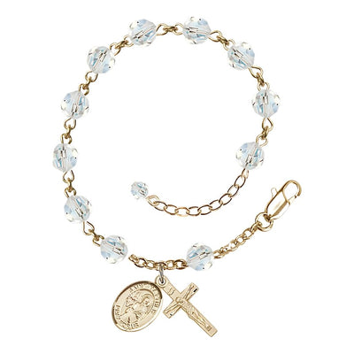 St. Matthew the Apostle Birthstone 14kt Gold Austrian Crystal Rosary Bracelet in Clear, Bliss Manufacturing