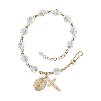14kt Gold Crystal St Agnes of Rome Birthstone Rosary Bracelet in Crystal, Bliss Manufacturing