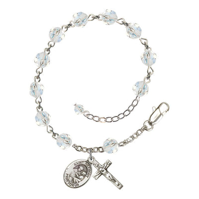 Sterling Silver Crystal St Anthony of Padua Birthstone Rosary Bracelet, Bliss Manufacturing