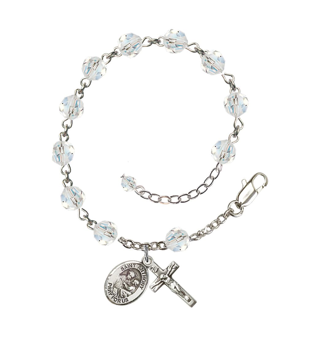 Bliss Sterling Silver Crystal St Anthony of Padua Birthstone Rosary Bracelet,