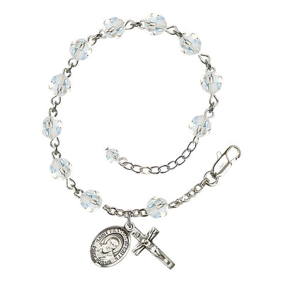 St. Francis de Sales 6mm Clear Birthstone Sterling Silver Rosary Bracelet in Crystal, Bliss Manufacturing