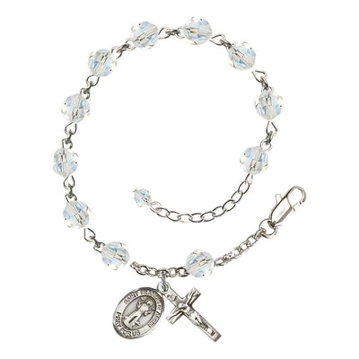 St. Francis of Assisi Birthstone Sterling Silver Rosary Bracelet in Crystal, Bliss Manufacturing