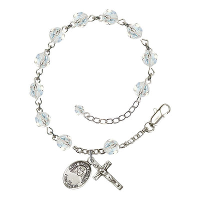 St. Maria Faustina Birthstone Sterling Silver 6mm Clear Austrian Crystal Rosary Bracelet, Bliss Manufacturing
