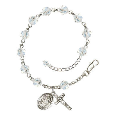 St. Matthew the Apostle Birthstone Sterling Silver 6mm Crystal Austrian Crystal Rosary Bracelet, Sterling Silver Crucifix and Centerpiece, Bliss Manufacturing