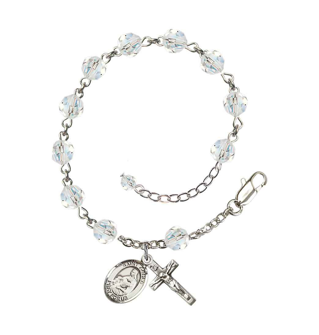 Bliss Sterling Silver Crystal St Agnes of Rome Birthstone Rosary Bracelet in Crystal,