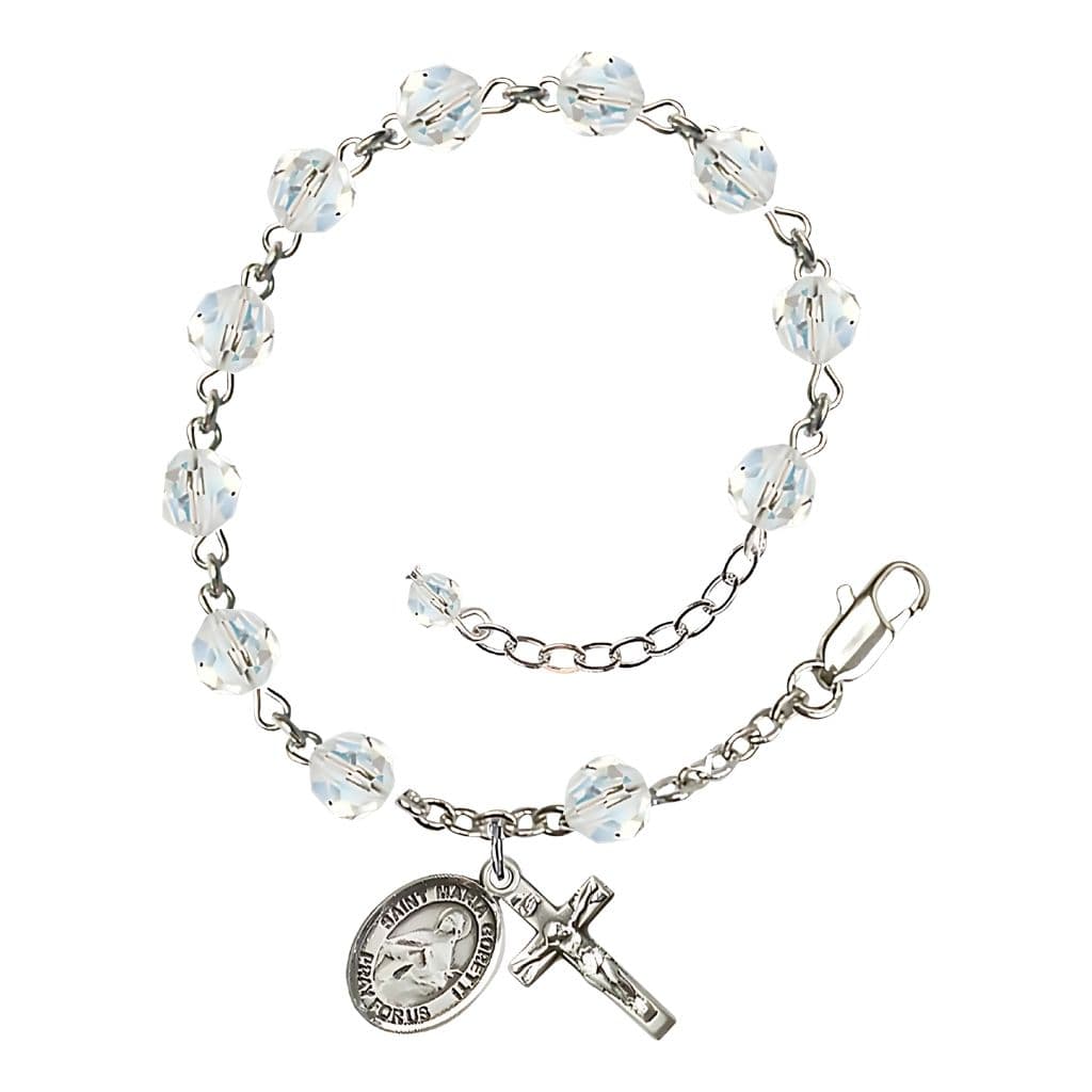 Bliss St. Maria Goretti Birthstone Sterling Silver Austrian Crystal Rosary Bracelet in Clear,