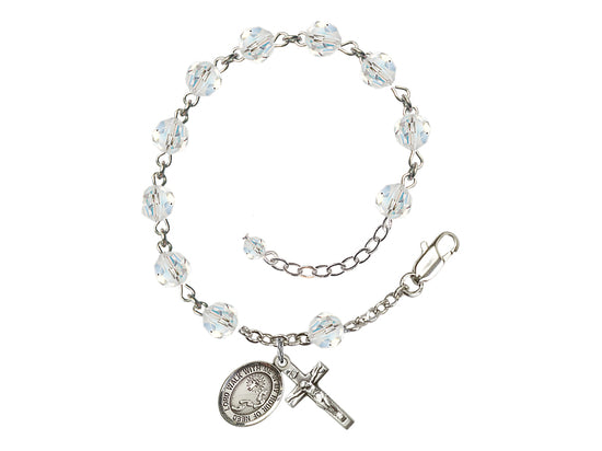 Footprints Cross 6mm Austrian Crystal Sterling Silver Rosary Bracelet