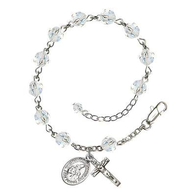 St. Margaret of Scotland Birthstone Sterling Silver Austrian Crystal Rosary Bracelet in Clear, Bliss Manufacturing