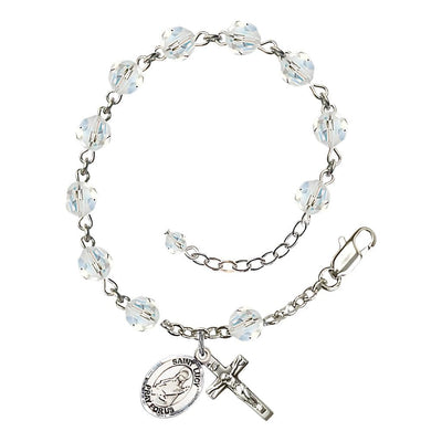 St. Lucy 6mm Clear Birthstone Sterling Silver Rosary Bracelet in Crystal, Bliss Manufacturing
