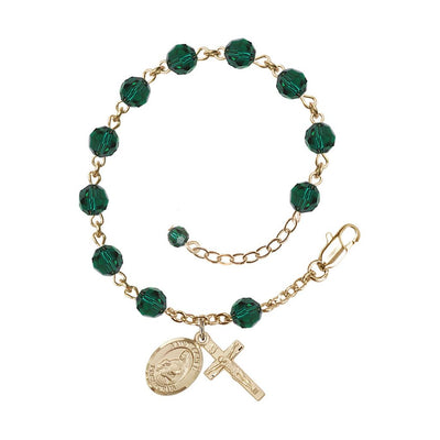 Gold Filled Crystal St Agnes of Rome Birthstone Rosary Bracelet in Emerald, Bliss Manufacturing