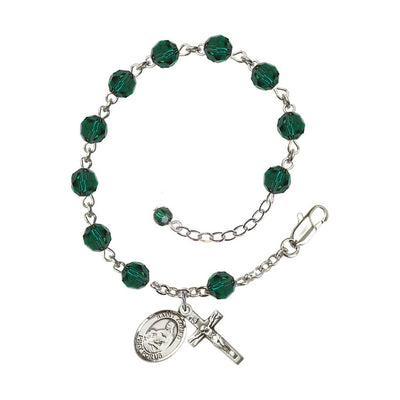 Sterling Silver Crystal St Agnes of Rome Birthstone Rosary Bracelet in Emerald, Bliss Manufacturing