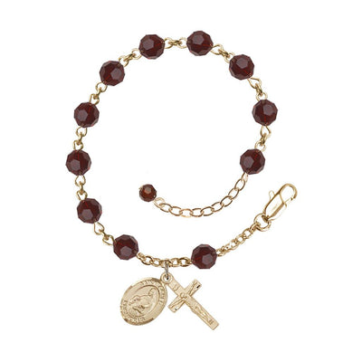 Gold Filled Crystal St Agnes of Rome Birthstone Rosary Bracelet in Garnet, Bliss Manufacturing