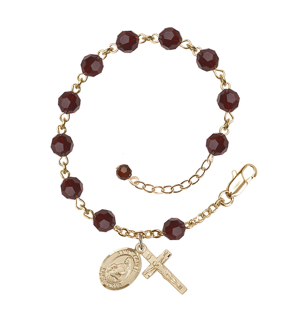Bliss Gold Filled Crystal St Agnes of Rome Birthstone Rosary Bracelet