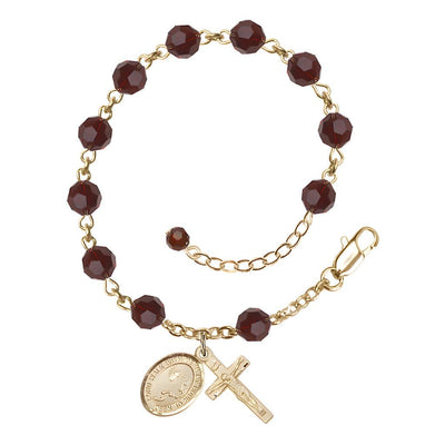 Footprint Cross 6mm Austrian Garnet Crystal Gold-Filled Rosary Bracelet, Bliss Manufacturing