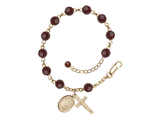 Amethyst 6mm Austrian Crystal Footprint Cross Gold Rosary Bracelet by Bliss