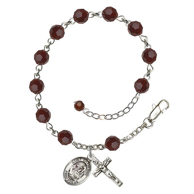 Saint Catherine of Siena Rosary Bracelet with Sterling Silver Crucifix and Medal, Birthstone 6mm Austrian Crystal Garnet Beads for January, Bliss Manufacturing