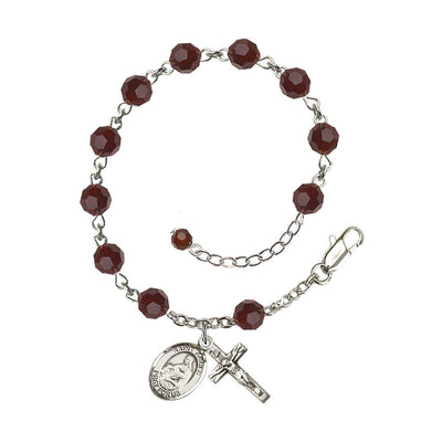 Sterling Silver Crystal St Agnes of Rome Birthstone Rosary Bracelet in Garnet, Bliss Manufacturing