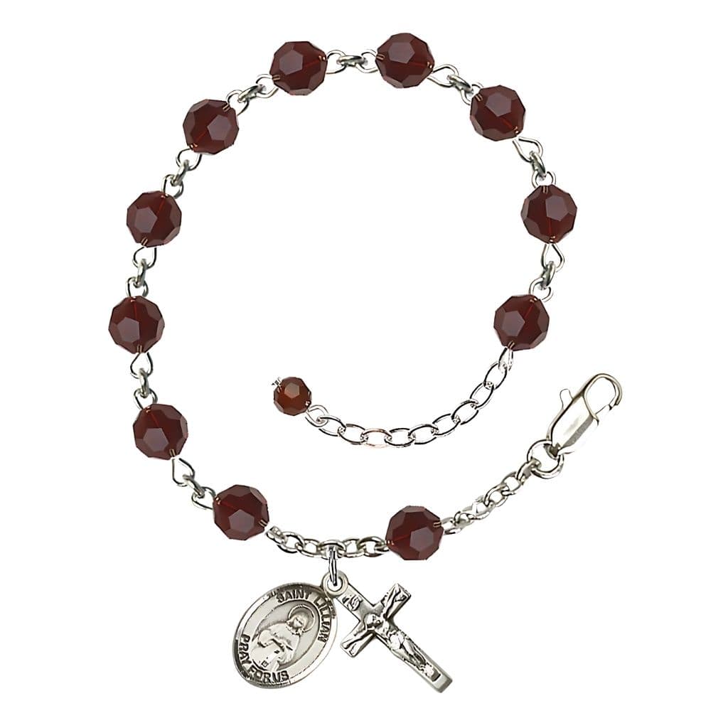 Bliss St. Lucy Rosary Bracelet with 6mm Garnet Austrian Crystal Beads and Sterling Silver in gift box,