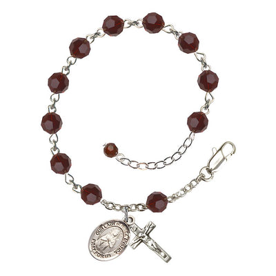 Bliss Our Lady of Rosa Mystica Rosary Bracelet with Sterling Silver Crucifix and Charm, Birthstone 6mm Austrian Crystal Garnet Beads for January