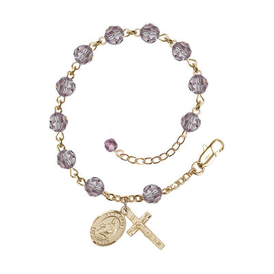 Gold Filled Crystal St Agnes of Rome Birthstone Rosary Bracelet in Light Amethyst, Bliss Manufacturing