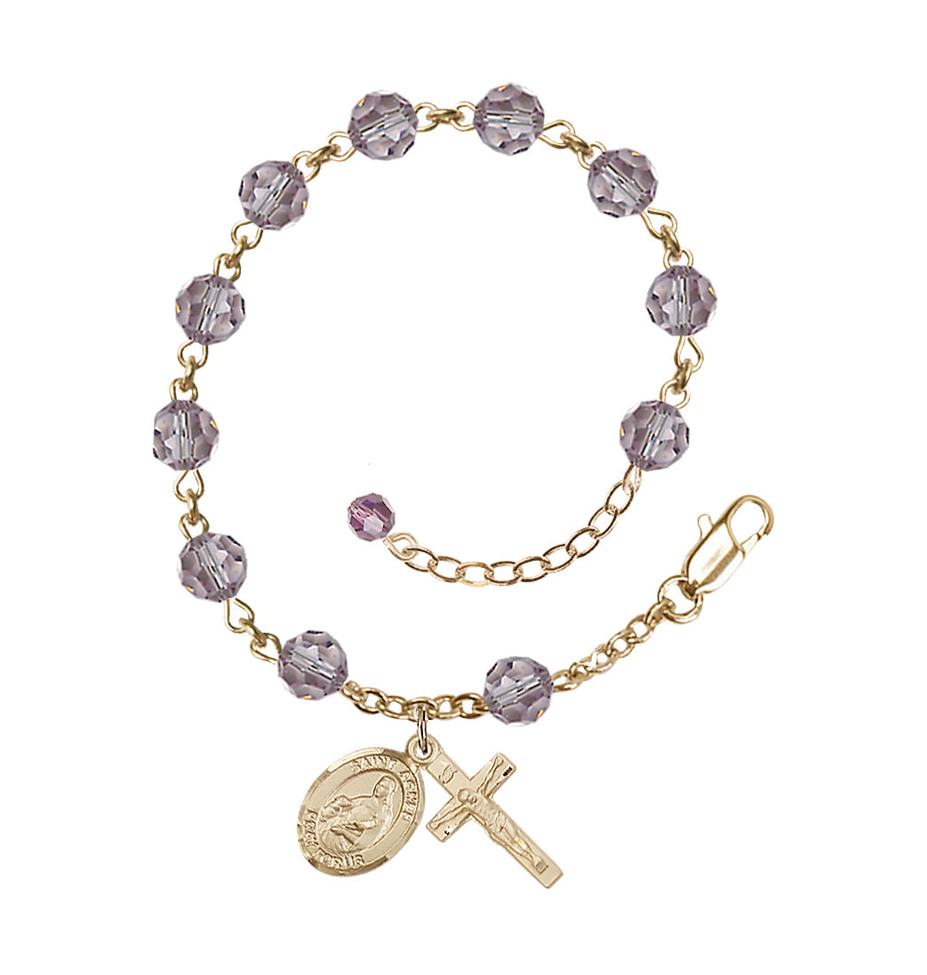 Bliss Gold Filled Crystal St Agnes of Rome Birthstone Rosary Bracelet