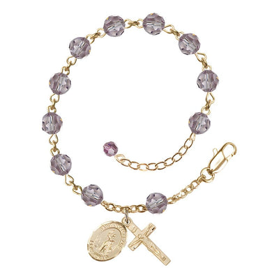 Our Lady of the Precious BloodRosary Bracelet with 14kt Gold Crucifix and Charm, Birthstone 6mm Austrian Crystal Light Amethyst Beads for June, Bliss Manufacturing