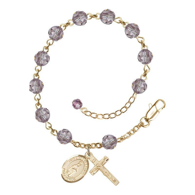 Our Lady of Fatima Rosary Bracelet with 14kt Gold Crucifix and Charm, Birthstone 6mm Austrian Crystal Light Amethyst Beads for June, Bliss Manufacturing