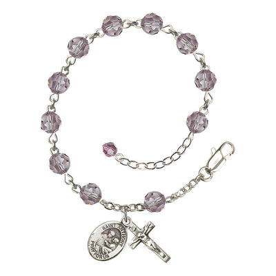 Sterling Silver Crystal St Anthony of Padua Birthstone Rosary Bracelet in Light Amethyst, Bliss Manufacturing