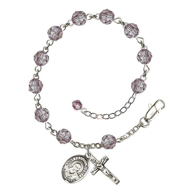St. Francis de Sales 6mm Light Amethyst Birthstone Sterling Silver Rosary Bracelet, Bliss Manufacturing