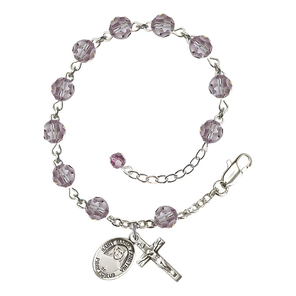 Bliss St. Maria Faustina Birthstone Sterling Silver 6mm Light Amethyst Austrian Crystal Rosary Bracelet,